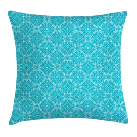 Geometric Throw Pillow Cushion Cover, Kaleidoscopic Style Ethnic Ornament Geometric Shapes Curved Crescent Moon Motif, Decorative Square Accent Pillow Case, 16" X 16", Aqua White, by Ambesonne