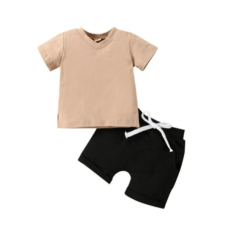 B91xZ Children s Clothing Summer Boys Solid Color Short Sleeved T Shirt Solid Color Shorts Two Piece Set Baby Boy Outfits Brown Size 12-18 Months
B91xZ Children s Clothing Summer Boys Solid Color Short Sleeved T Shirt Solid Color Shorts Two Piece Set Baby Boy Outfits Brown Size 12-18 Months