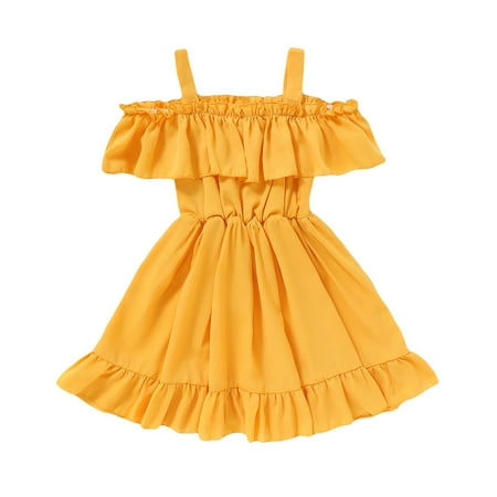 DNDKILG Baby Toddler Girls Summer Short Sleeve Dresses Dress Cold Shoulder Ruffle Sundress Gold 9M-6Y 110
DNDKILG Baby Toddler Girls Summer Short Sleeve Dresses Dress Cold Shoulder Ruffle Sundress Gold 9M-6Y 110
