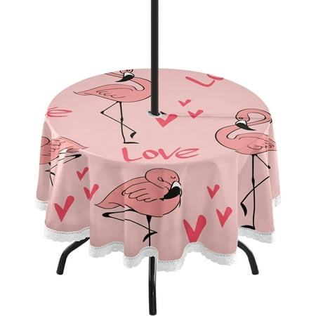 

SKYSONIC Flamingo Round Tablecloth 60 Waterproof Spillproof Polyester Fabric Table Cover with Zipper Umbrella Hole for Outdoor Patio Garden Dining Party