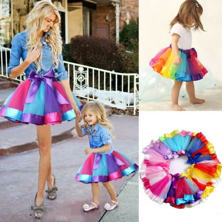 Mother And Daughter Women Girls Rainbow Tutu Skirt Princess Dance Dress Party US