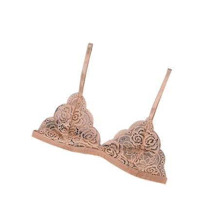 Kiapeise Women Sexy Lace Hem Underwear Solid Color Hollow Out V-neck Bra