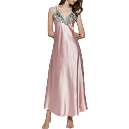 Women Sleepwear Nightgown Satin Silk Babydoll Lace Robes Night Sleep Dress