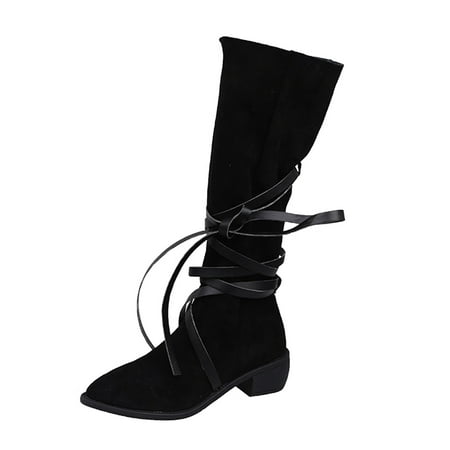 Black Boots for Women Ladies Fashion Solid Color Suede Lace Up Pointed Toe British Style Chunky Heel Long Boots Keen-High Boots for Women Flock Black
Black Boots for Women Ladies Fashion Solid Color Suede Lace Up Pointed Toe British Style Chunky Heel Long Boots Keen-High Boots for Women Flock Black