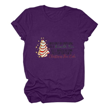 Long Sleeve Shirts for Women Womens Long Sleeve Tops Women s Funny Christmas Print Short Sleeved Women s Tops Christmas Tree Letter Print T-shirt Workout Tops Workout Tank Tops for Women