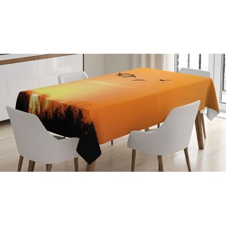 

Flying Birds Decor Tablecloth Bird Migration over Desert Autumn View at Sunset Seasonal Picture Rectangular Table Cover for Dining Room Kitchen 60 X 84 Inches Orange Black by Ambesonne