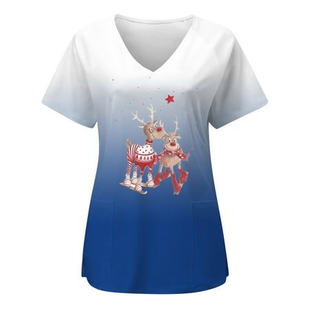 Scrubs Tops for Women Women Short Sleeve Cartoon Tie Dye Elk Pattern Blouse Nursing Working Uniform T-shirts Print
Scrubs Tops for Women Women Short Sleeve Cartoon Tie Dye Elk Pattern Blouse Nursing Working Uniform T-shirts Print