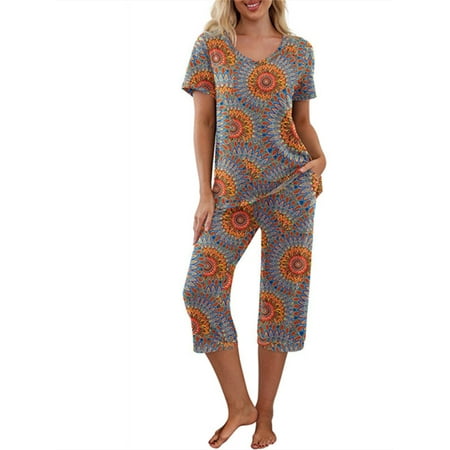 UKAP Women Foral Pajama Set Short Sleeve Shirt and Capri Pants Sleepwear Pjs Sets with Pockets Comfy Floral 2 Piece Outfits Set Size S-3XL
UKAP Women Foral Pajama Set Short Sleeve Shirt and Capri Pants Sleepwear Pjs Sets with Pockets Comfy Floral 2 Piece Outfits Set Size S-3XL
