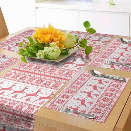 Nordic Table Runner & Placemats Winter Christmas Ornamental Illustration with Snowflakes Reindeers Animal Pattern Set for Dining Table Placemat 4 pcs + Runner 12 x72 Coral White by Ambesonne
Nordic Table Runner & Placemats Winter Christmas Ornamental Illustration with Snowflakes Reindeers Animal Pattern Set for Dining Table Placemat 4 pcs + Runner 12 x72 Coral White by Ambesonne