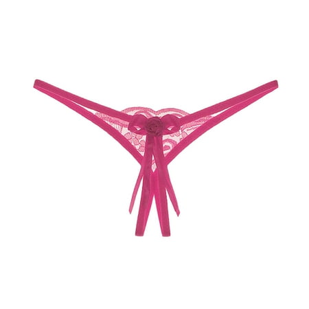 

QWERTYU T-Back Low Rise Panties for Women Lace Stretch G-String Thongs Sexy Underwear Tangas Hot Pink One Size