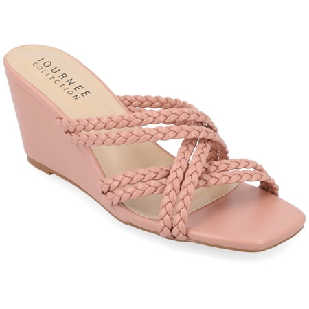 Journee Collection Womens Baylen Braided Strap Slip On Wedge Sandals