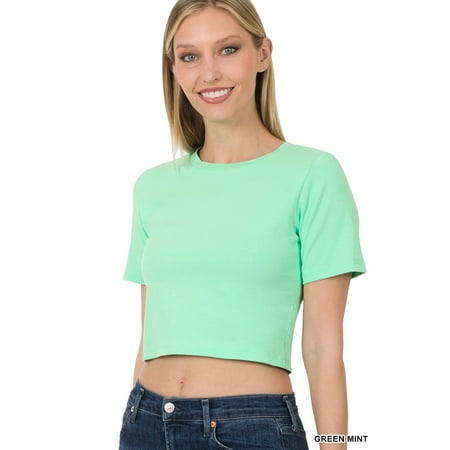 Zenana Women s Short Sleeve Round Neck Cropped Tee Shirts Top (S-XL)
