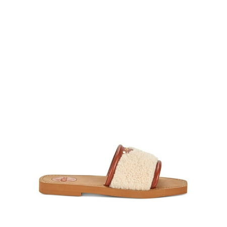 CHLOE Womens Beige Padded Logo Studded Square Toe Block Heel Slide Leather Slide Sandals 37