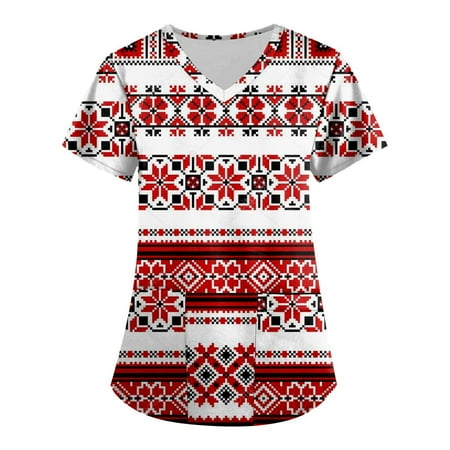 DNDKILG Womens Working V Neck Uniform Pockets Holiday T Shirt Geometric Print Nursing Scrubs Short Sleeve Casual Scrubs Top Red XL 
DNDKILG Womens Working V Neck Uniform Pockets Holiday T Shirt Geometric Print Nursing Scrubs Short Sleeve Casual Scrubs Top Red XL