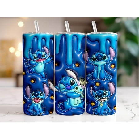 3D Stitch Tumbler 3D Stitch Tumbler Cartoon 3D Inflated Tumbler Tumbler Full Tumbler 20oz Skinny Tumbler