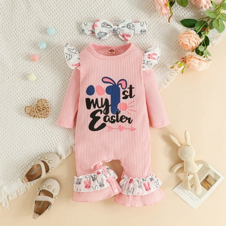 NIUREDLTD Toddler Girls Easter Long Sleeve Cartoon Rabbit Prints Ribbed Romper Bell Bottoms Jumpsuit Headbands Set
NIUREDLTD Toddler Girls Easter Long Sleeve Cartoon Rabbit Prints Ribbed Romper Bell Bottoms Jumpsuit Headbands Set