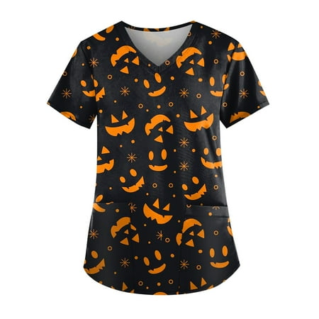 Sksloeg Sksloeg Women s Plus Size Scrub Tops Comfortable Pumpkin Cat Witch Print Tops Nursing Working Uniform Short Sleeve V-Neck T-Shirts with Pockets Black L
Sksloeg Sksloeg Women s Plus Size Scrub Tops Comfortable Pumpkin Cat Witch Print Tops Nursing Working Uniform Short Sleeve V-Neck T-Shirts with Pockets Black L