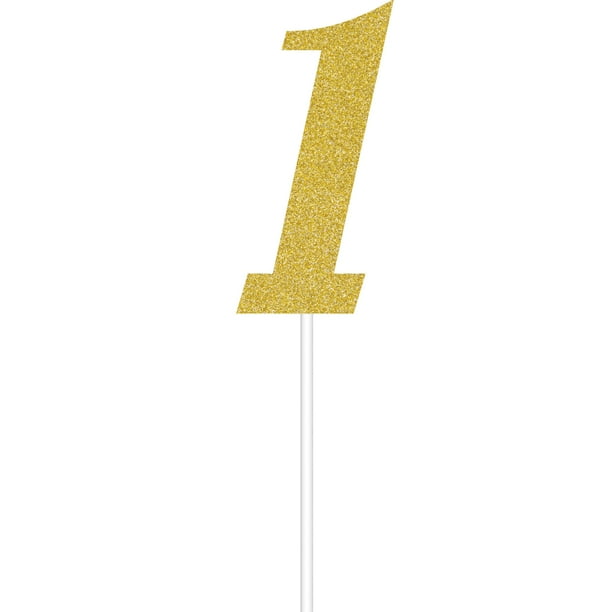 Gold One Glitter 6" x 1 14/" Cake Topper