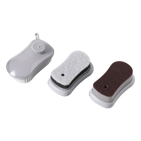 COFEST Cleaning Supplies Push Down Automatic Liquid Cleaning Brush Multi-purpose Shoe Brush Laundry Brush Sponge Emery Nylon Three Brush Head Set Gray