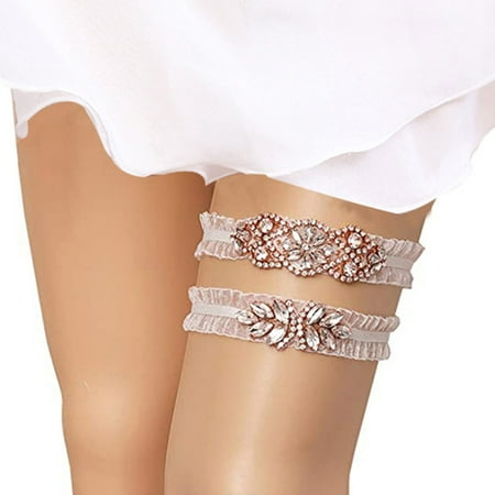 Wedding Bridal Garter Lace Pearl Elastic Belt Leg Ring Set Gift for Bride