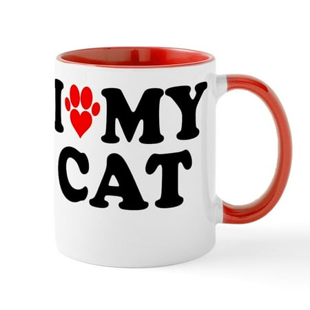 CafePress - I Heart My Cat Mug - 11 oz Ceramic Mug - Novelty Coffee Tea Cup