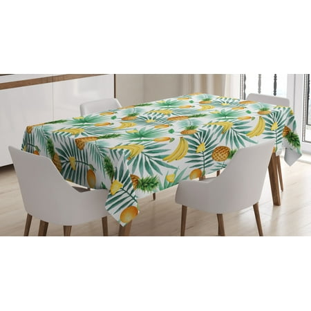 

Watercolor Tablecloth Exotic Fruits Pattern Pineapples Bananas Oranges Tropical Leaves Rectangular Table Cover for Dining Room Kitchen 60 X 90 Inches Green Yellow Pale Brown by Ambesonne