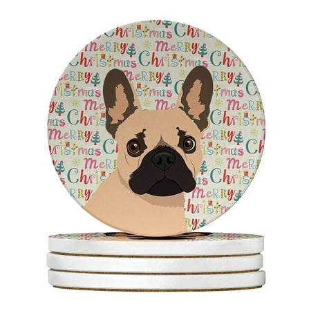 French Bulldog Fawn #1 Christmas Large Sandstone Coasters Pack of 4 4 in x 4 in