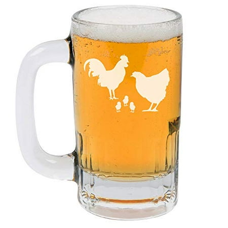 12oz Beer Mug Stein Glass Chicken Family