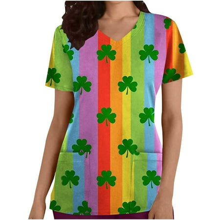 YWDJ St Patrick s Day Scrub Tops for Women Trendy Y2k Clover Print with V Neck Short Sleeve Multicolor S
YWDJ St Patrick s Day Scrub Tops for Women Trendy Y2k Clover Print with V Neck Short Sleeve Multicolor S