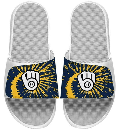 Youth ISlide White Milwaukee Brewers Tie Dye Slide Sandals