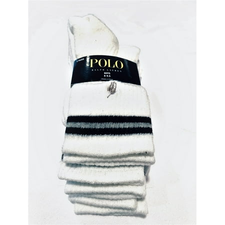 Polo Ralph Lauren Boy s 3 Pairs/Pack Crew Socks Shoe Size 13C-3Y White