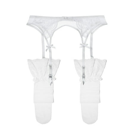 Women s Lace Garter Belt Metal Clips Suspender Belt and Stockings