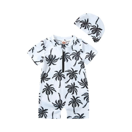 Eyicmarn Summer Romper Swimwear Short Sleeve O Neck Tropical Tree Print Bathing Suit with Hat for Toddler Boys
Eyicmarn Summer Romper Swimwear Short Sleeve O Neck Tropical Tree Print Bathing Suit with Hat for Toddler Boys