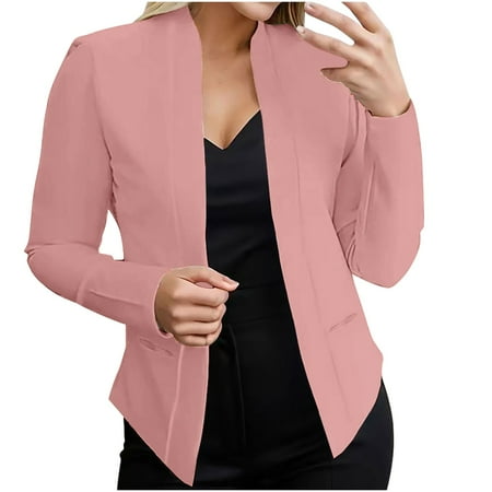 Bcresic Clearance,Business Casual Blazers for Women Dressy Long Sleeve Open Front Work Office Blazer Fashion Lightweight Solid Color Suit Jackets Cardigan(Pink,XL)