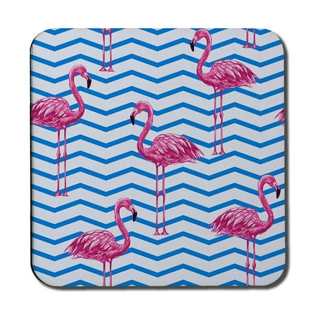 Flamingo & Blue Geometric Lines (Coaster)