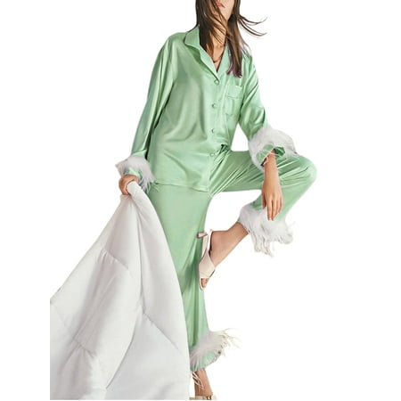 Beiwei Ladies Nightwear Lapel Pajamas Sets Long Sleeve Sleepwear Casual Lounge Set Home Clothes Button Down Baggy Green S
Beiwei Ladies Nightwear Lapel Pajamas Sets Long Sleeve Sleepwear Casual Lounge Set Home Clothes Button Down Baggy Green S