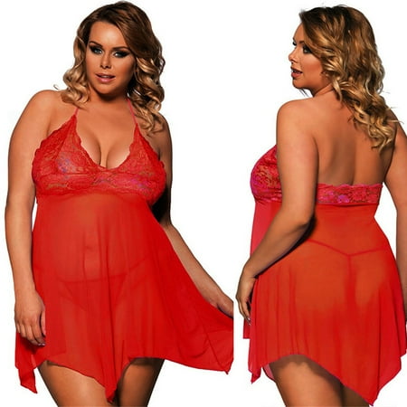 KOOYI Women Lingerie Halter Sexy Lace Sleepwear Mesh Nightwear Lace Underwear Valentine s Nightgown Pajamas Red / XXXXL
KOOYI Women Lingerie Halter Sexy Lace Sleepwear Mesh Nightwear Lace Underwear Valentine s Nightgown Pajamas Red / XXXXL