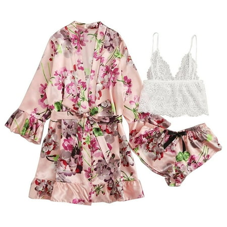 Tangnade home pajamas Satin Silk Pajamas Robe Lace Lingerie Women Underwear Sleepwear Pants With Belt women pajamas Pink L
Tangnade home pajamas Satin Silk Pajamas Robe Lace Lingerie Women Underwear Sleepwear Pants With Belt women pajamas Pink L
