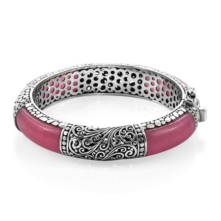 925 Sterling Silver Pink Jade Bangle Bracelet for Women Gift Jewelry Size 7.25" & 7.25"