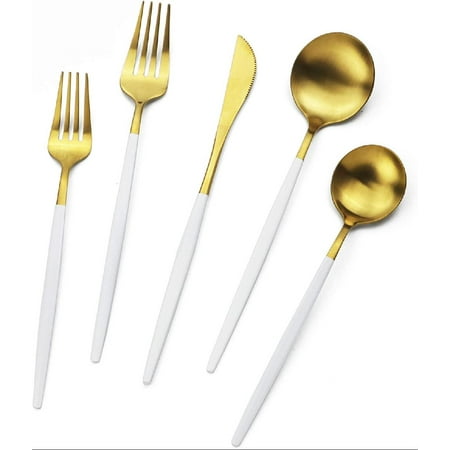 Gold Silverware Set 40 Pieces Matte Flatware Set 304 Stainless Steel Flat Cutlery Set for 8 White Handle Forks Knife Spoons Set Satin Finish Tableware Set for Home Restaurant Dishwasher Safe
Gold Silverware Set 40 Pieces Matte Flatware Set 304 Stainless Steel Flat Cutlery Set for 8 White Handle Forks Knife Spoons Set Satin Finish Tableware Set for Home Restaurant Dishwasher Safe