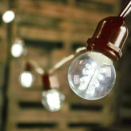 Commercial String Lights LED Commercial Globe String Lights 52 Ft Brown Wire G50 Bulbs Cool White