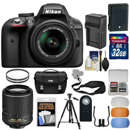 Nikon D3300 Digital SLR Camera & 18-55mm & 55-200mm VR II Lens with 32GB Card + Battery & Charger + Case + Tripod + Strap Kit Nikon D3300 Digital SLR Camera & 18-55mm & 55-200mm VR II Lens with 32GB Card + Battery & Charger + Case + Tripod + Strap Kit