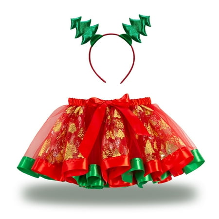 YJ.GWL Baby Girls Christmas Sequins Tutu Skirts Xmas Mesh Princess Party Wedding Dress with Handwear