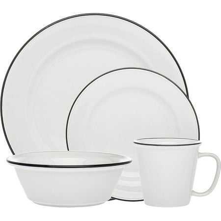 Set Bistro Black Band Dinner Salad Plate Soup Bowl - 16 Piece Set