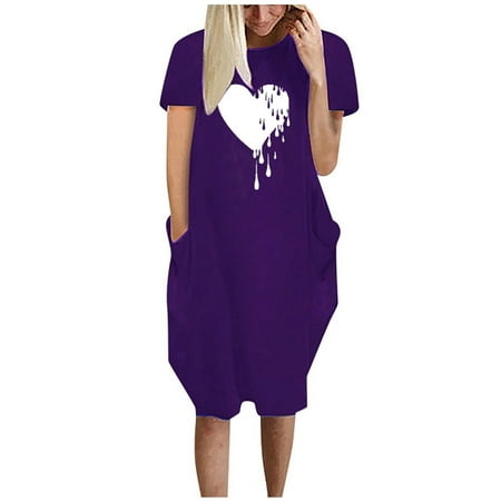 Dresses for Women Womens Dresses Women s Summer Fashion Floral Print Leisure Short Sleeve with Pocket Crew Neck Loose Fit Dress Summer Dresses Womens Dress Pants Summer Savings Purple S
Dresses for Women Womens Dresses Women s Summer Fashion Floral Print Leisure Short Sleeve with Pocket Crew Neck Loose Fit Dress Summer Dresses Womens Dress Pants Summer Savings Purple S