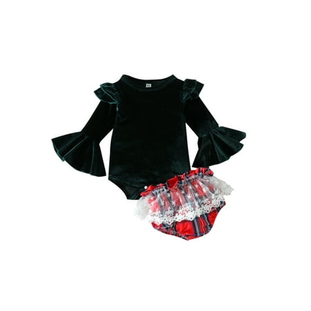 Xingqing 0-24Month Christmas Newborn Baby Girls Outfits Flared Fly Sleeve Velvet Romper + Lace Plaid Shorts Green 18-24 Months
Xingqing 0-24Month Christmas Newborn Baby Girls Outfits Flared Fly Sleeve Velvet Romper + Lace Plaid Shorts Green 18-24 Months