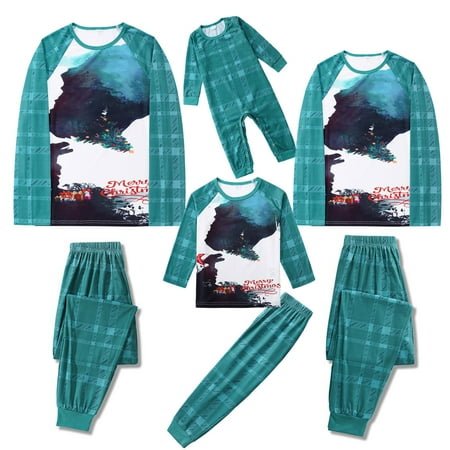 SYNPOS Christmas Family Matching Pajamas Set Green Plaid Dinosaur Sleepwear