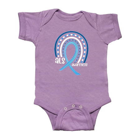 Inktastic ALS Awareness Rainbow Ribbon and Hearts Gift Baby Boy or Baby Girl Bodysuit