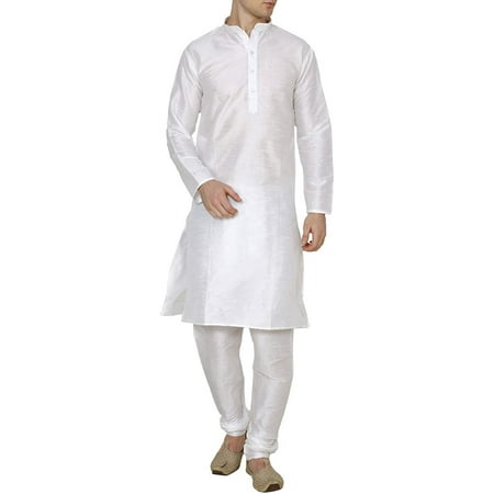 Royal Kurta Men s Silk Blended Mandarin Collar Long Kurta Churidar Set