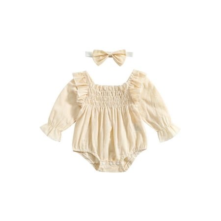 Infant Baby Girls Romper Set Long Sleeve Pleated Solid Fall Romper with Bowknot Hairband 
Infant Baby Girls Romper Set Long Sleeve Pleated Solid Fall Romper with Bowknot Hairband